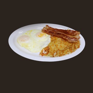 Breakfast Two Eggs with Hashbrown and Bacon